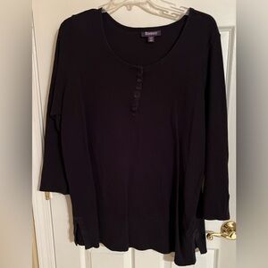 Roaman's Black Button-Detail Ribbed Tunic